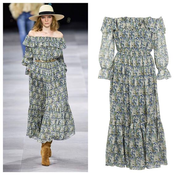 Celine 2020 Off Shoulder Floral Print Dress - Picture 1 of 16